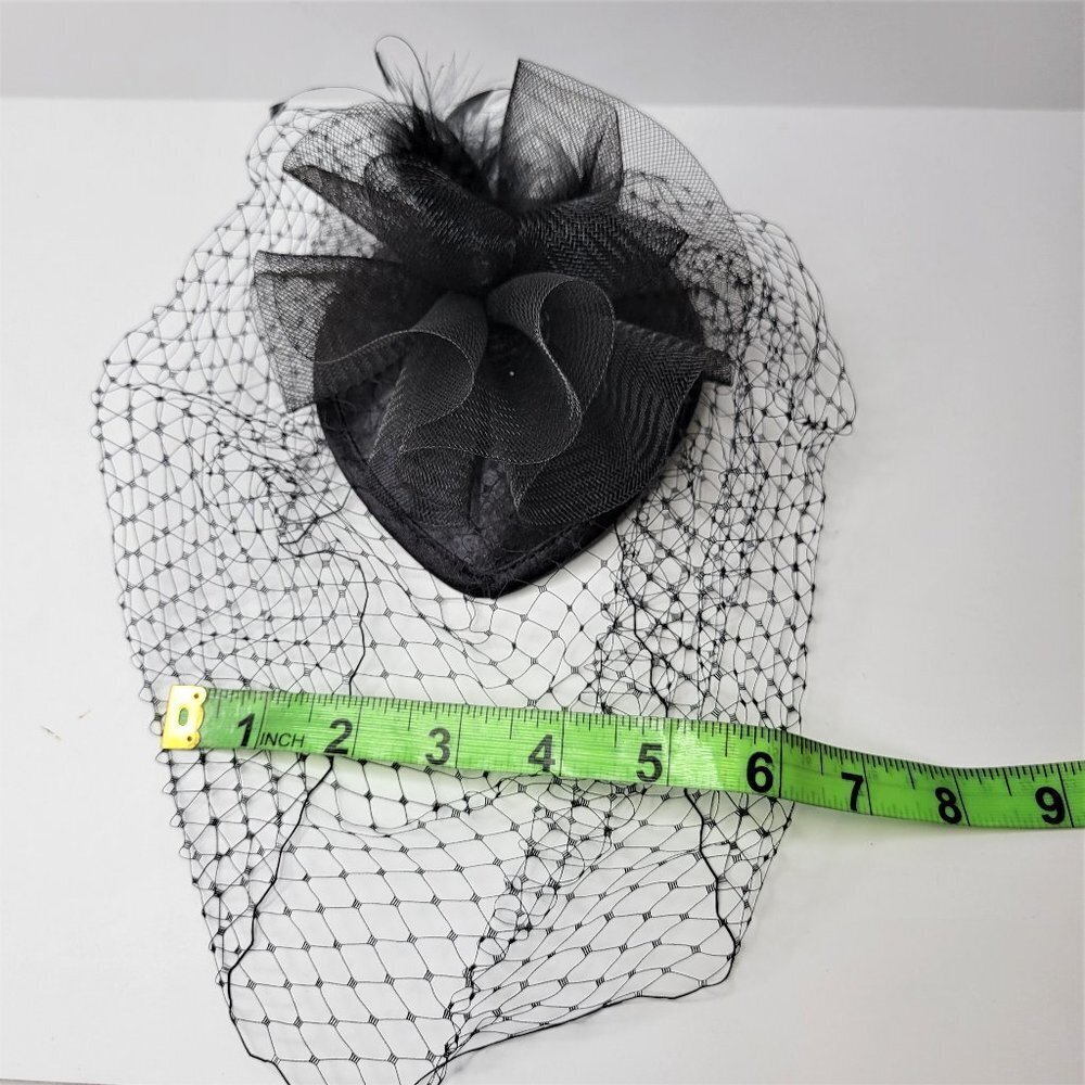 Black Veil Netting Fascinator With Veil Netting, Tulle and Feathers - Picture 6 of 16